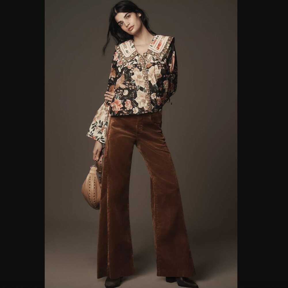 ANTHROPOLOGIE Adi Mid-Rise Frayed Relaxed Flare Jeans by Pilcro: Velvet Edition